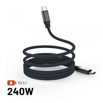 Magnetický nabíjecí a datový opletený kabel FIXED s konektory USB-C-USB-C a podporou PD, 1.2m, USB 2.0, 240W, šedý