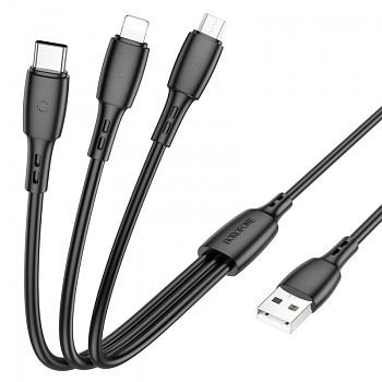 Kabel Borofone BX71 3v1 USB-C, microUSB, Lightning 2A 1m černý