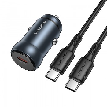 Rychlonabíječka do auta Borofone BZ32 Fresh s datovým kabelem USB-C PD 30W šedá