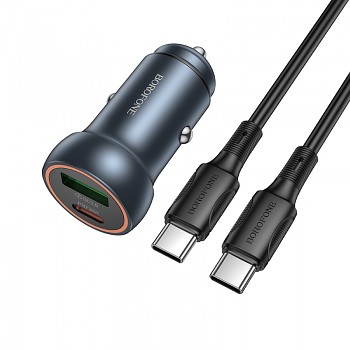 Rychlonabíječka do auta Borofone BZ32A Fresh s datovým kabelem USB-C 30W Dual šedá