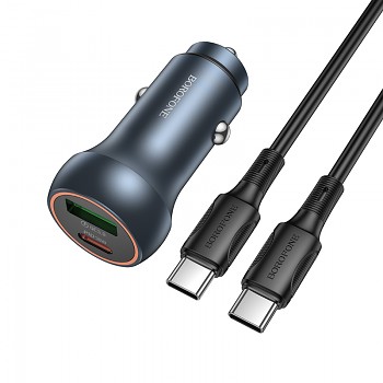 Rychlonabíječka do auta Borofone BZ32B Fresh s datovým kabelem USB-C 48W Dual šedá