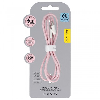 Datový kabel Blavec Candy Braided USB-C - USB-C PD 60W 3A 1m (CCA-CC3P10) růžový