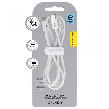 Datový kabel Blavec Candy Braided USB-C - USB-C 60W 3A 1m (CCA-CC3W10) bílý