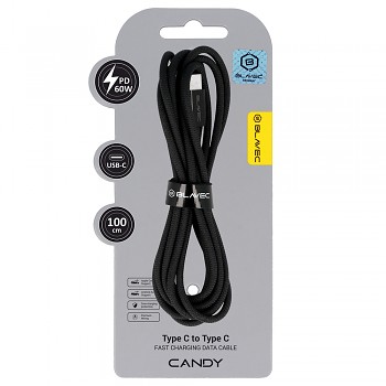 Datový kabel Blavec Candy Braided USB-C - USB-C PD 60W 3A 1m (CCA-CC3B10) černý