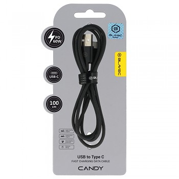 Datový kabel Blavec Candy Braided USB-A - USB-C PD 60W 3A 1m (CCA-UC3B10) černý