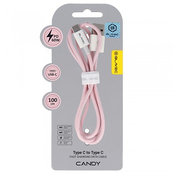 Datový kabel Blavec Candy Braided USB-A - USB-C PD 60W 3A 1m (CCA-UC3P10) růžový