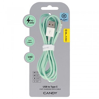 Datový kabel Blavec Candy Braided USB-A - USB-C PD 60W 3A 1m (CCA-UC3GN10) zelený