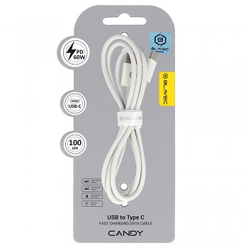 Datový kabel Blavec Candy Braided USB-A - USB-C PD 60W 3A 1m (CCA-UC3W10) bílý