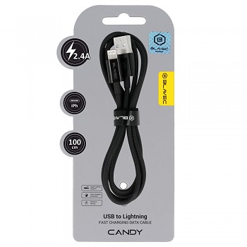 Datový kabel Blavec Candy Braided USB-A - Lightning 2,4A 1m (CCA-UL24B10) černý