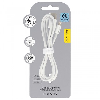 Datový kabel Blavec Candy Braided USB-A - Lightning 2,4A 1m (CCA-UL24W10) bílý