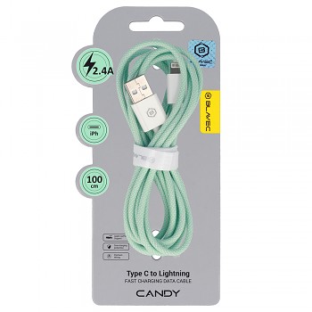 Datový kabel Blavec Candy Braided USB-A - Lightning 2,4A 1m (CCA-UL24GN10) zelený