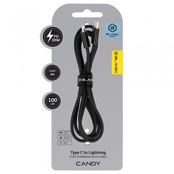 Datový kabel Blavec Candy Braided USB-C - Lightning PD 20W 2,4A 1m (CCA-CL24B10) černý