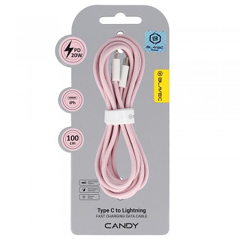 Datový kabel Blavec Candy Braided USB-C - Lightning PD 20W 2,4A 1m (CCA-CL24P10) růžový