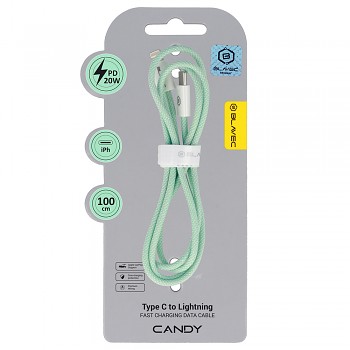 Datový kabel Blavec Candy Braided USB-C - Lightning PD 20W 2,4A 1m (CCA-CL24GN10) zelený