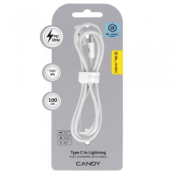 Datový kabel Blavec Candy Braided USB-C - Lightning PD 20W 2,4A 1m (CCA-CL24W10) bílý