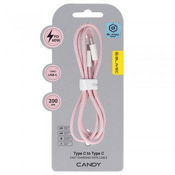 Datový kabel Blavec Candy Braided USB-C - USB-C PD 60W 3A 2m (CCA-CC3P20) růžový