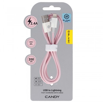 Datový kabel Blavec Candy Braided USB-A - Lightning 2,4A 2m (CCA-UL24P20) růžový