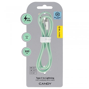 Datový kabel Blavec Candy Braided USB-C - Lightning PD 20W 2,4A 3m (CCA-CL24GN30) zelený