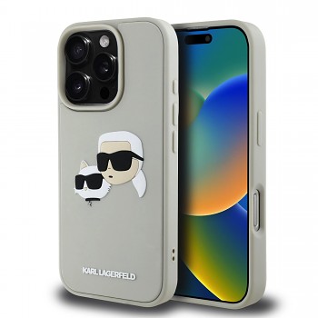 Zadní kryt Karl Lagerfeld 3D Rubber Double Heads pro iPhone 16 Pro Max Beige