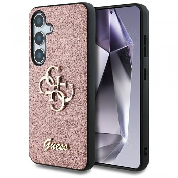 Originální zadní kryt GUESS Fixed Glitter Big 4G Metal Logo pro Samsung Galaxy S25 pink