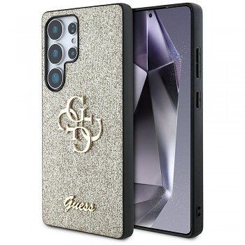 Originální zadní kryt GUESS Fixed Glitter Big 4G Metal Logo pro Samsung Galaxy S25 Ultra gold