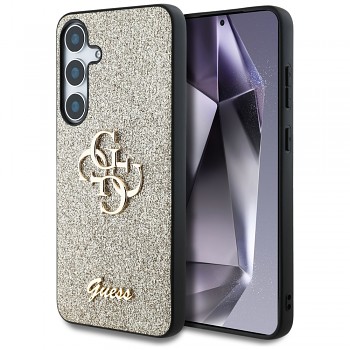 Originální zadní kryt GUESS Fixed Glitter Big 4G Metal Logo pro Samsung Galaxy S25 gold