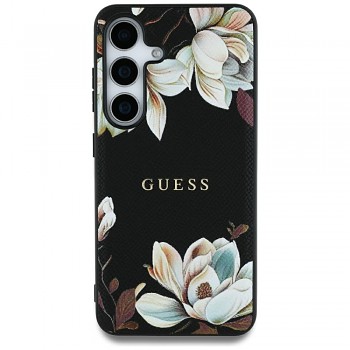 Originální zadní kryt GUESS Grained Printed Flower Pattern Magsafe do Samsung Galaxy S25 Ultra black