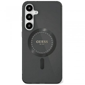 Originální zadní kryt GUESS Rhinestone Printed Classic Logo Magsafe pro Samsung Galaxy S25 black