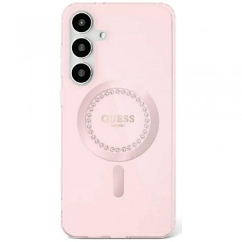 Originální zadní kryt GUESS Rhinestone Printed Classic Logo Magsafe pro Samsung Galaxy S25 Ultra pink