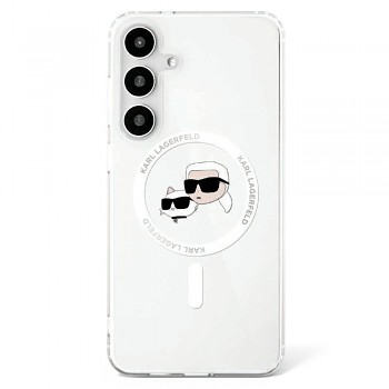 Originální zadní kryt KARL LAGERFELD Button Karl&Choupette Heads Printed Logo Magsafe pro Samsung Galaxy S25 white