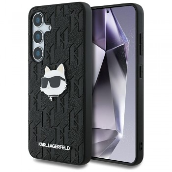 Originální zadní kryt KARL LAGERFELD Leather Monogram Pin Logo Choupette Head pro Samsung Galaxy S25 black