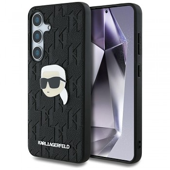 Originální zadní kryt KARL LAGERFELD Leather Monogram Pin Logo Karl Head pro Samsung Galaxy S25 black