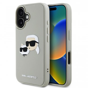 Zadní kryt Karl Lagerfeld 3D Rubber Double Heads pro iPhone 16 Beige