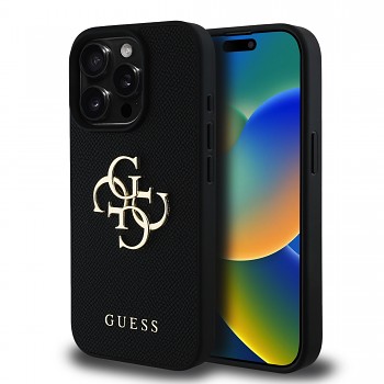 Zadní kryt Guess PU Grained 4G Metal Logo pro iPhone 15 Pro Black