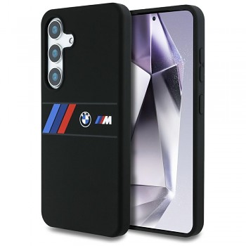 Originální zadní kryt BMW Silicone Middle Tricolor Stripes MagSafe pro Samsung Galaxy S25 černý