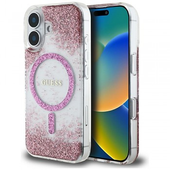 Originální zadní kryt GUESS HC Resin Bottom Glitter Magsafe pro iPhone 16 pink