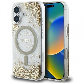 Originální zadní kryt GUESS HC Resin Bottom Glitter Magsafe pro iPhone 16 gold