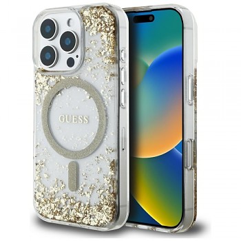 Originální zadní kryt GUESS HC Resin Bottom Glitter Magsafe pro iPhone 16 Pro gold