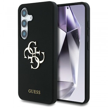 Originální zadní kryt GUESS Silicone Big 4G Logo Bottom Script pro Samsung Galaxy S25 černý