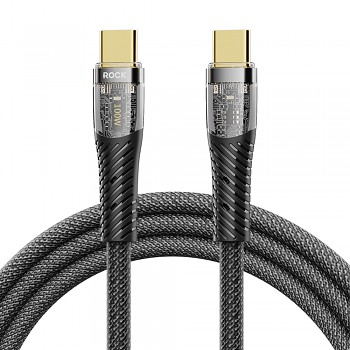 Datový kabel Rock Z21 Transparency Series Braided USB-C - USB-C PD 100W 6A 1,2m černý