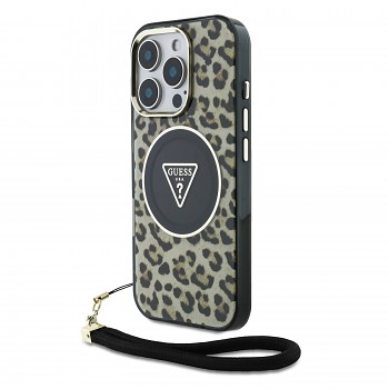 Zadní kryt Guess IML Leopard Triangle Logo Strap MagSafe pro iPhone 16 Pro Max Brown