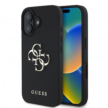 Zadní kryt Guess PU Grained 4G Metal Logo pro iPhone 16 Black