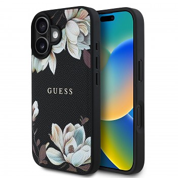 Zadní kryt Guess PU Grained Magnolia MagSafe pro iPhone 16 Black