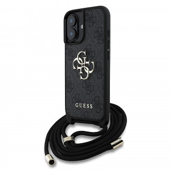 Zadní kryt Guess PU 4G Metal Logo Crossbody Popruh pro iPhone 16 Black