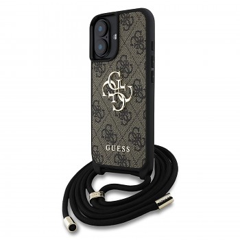 Zadní kryt Guess PU 4G Metal Logo Crossbody Popruh pro iPhone 16 Brown