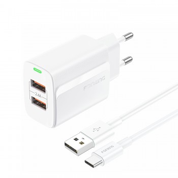 Nabíječka Foneng EU63 s datovým kabelem USB-C 12W Dual bílá