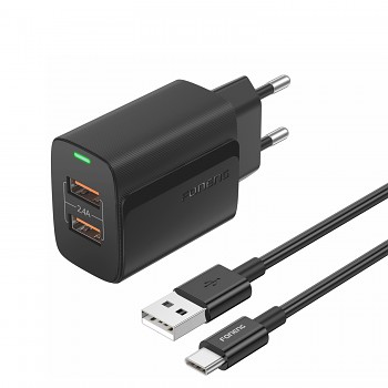 Nabíječka Foneng EU63 s datovým kabelem USB-C 12W Dual černá