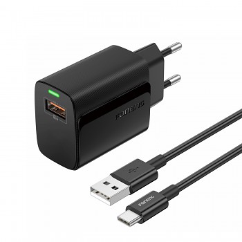 Rychlonabíječka Foneng EU64 s datovým kabelem USB-C 18W černá