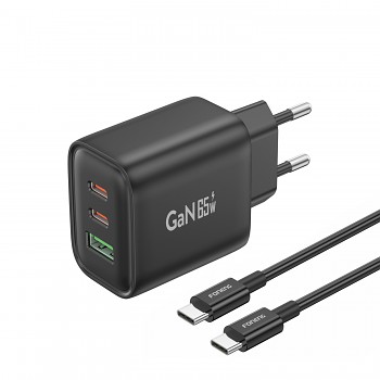 Rychlonabíječka Foneng GaN10-EU s datovým kabelem USB-C 65W černá