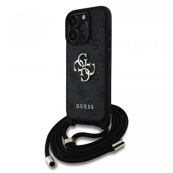 Zadní kryt Guess PU 4G Metal Logo Crossbody Popruh pro iPhone 15 Pro Max Black